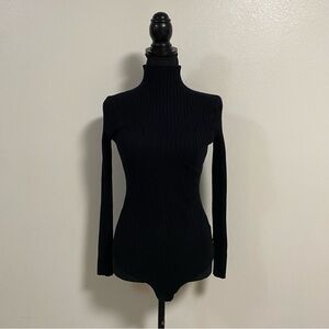 Lulus Bodysuit Women’s Size Medium Black Crawford Mock Neck Ribbed Bodysuit LS